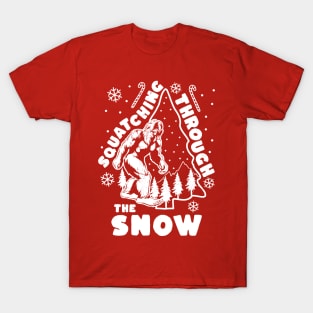 Bigfoot Squatching Through The Snow Christmas Tree Sasquatch T-Shirt